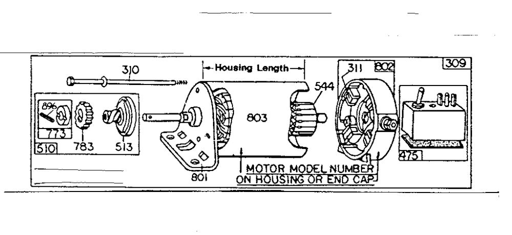 Motor And Drive Assembly Diagram and Parts List for 190400-190499 0010 - 0070 Briggs and Stratton Engine